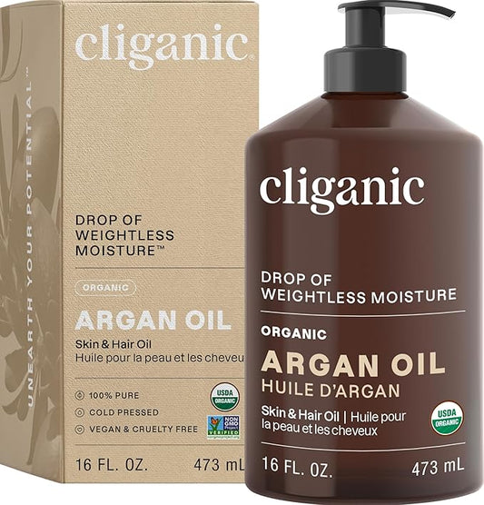 Cliganic Organic Argan Oil 16oz with Pump, 100% Pure | Bulk for Hair, Face & Skin (Packaging May Vary)-VivaGrace Women