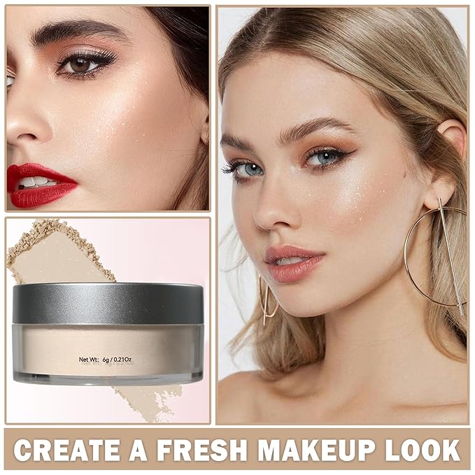 Oil Control Loose Powder Makeup Translucent Setting Powder Shimmer Long Lasting Lightweight Polvo Traslucido Maquillaje Para Mujer Face Powder Makeup - 01 White Shimmer-VivaGrace Women