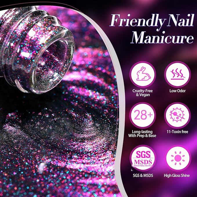 Born Pretty Cat Magnetic Gel Nail Polish 9D Polaris Holorgraphic Cat Magnetic Eye Gel Polish Glitter Gel Polish Set 6PCS-VivaGrace Women