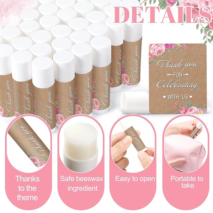 Demissle Jasmine Moisturizing Lip Balm, 40 Pcs Bulk - Thank You for Celebrating with Us, Wedding Favors, Bridal Showers-VivaGrace Women