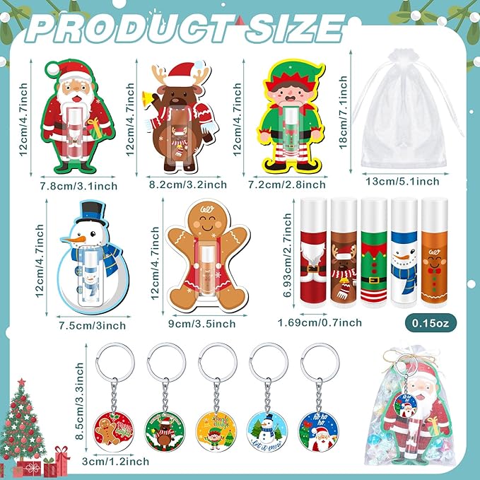 Henoyso 150 Pcs Christmas Favors 5 Styles Lip Balm Bulk Moisturizing Lip Balms Acrylic Keychains with Organza Bags for Xmas Holiday Treat Gifts Women Christmas Stocking Stuffers Party Supplies-VivaGrace Women