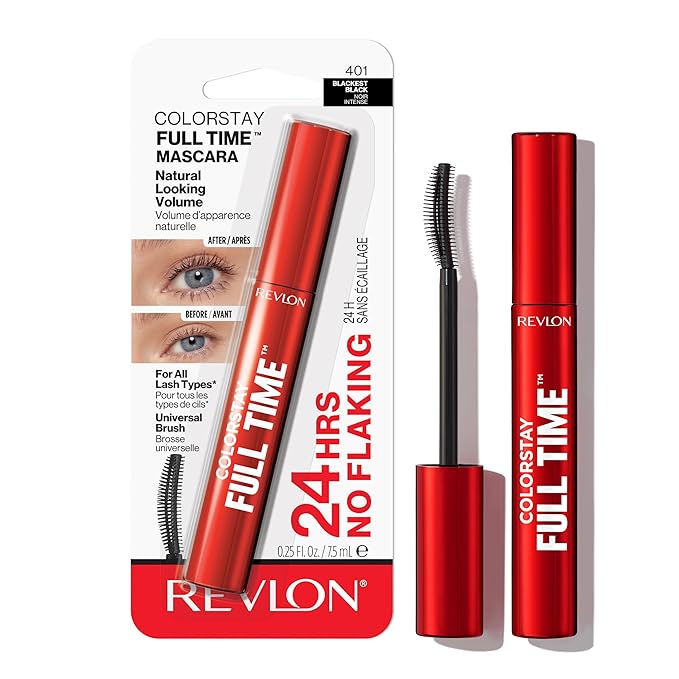Revlon ColorStay Full Time Mascara, Volumizing Eye Makeup, 24 Hour Wear, Clump-Proof, Smudge-Proof, Flake-Proof, 401 Blackest Black