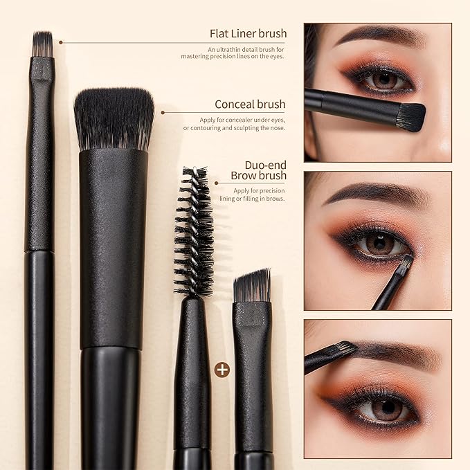 Jessup Eyeshadow Brush Set, 10Pcs Eye Makeup Brushes Professional for Blending Eye Shadow Liner Crease, Duo-end Brow Brush, Elegant Black T337-VivaGrace Women