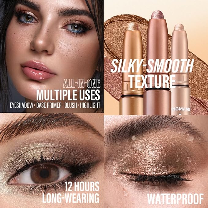 Jolilab Eyeshadow Stick Set, 2 PCS Matte Professional Bright-Colored Contouring and Highlight Stick, Cream Waterproof Long Lasting High Pigmented Eye Shadow (2, 05+21 2pcs)-VivaGrace Women