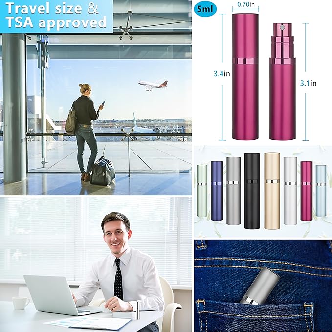 Refillable Perfume Atomizer Travel Bottle 2-Pack 5ml Leakproof Luxury Travel Perfume Refillable Bottle, Portable Fragrance Atomiser (Black & Rose Red)-VivaGrace Women