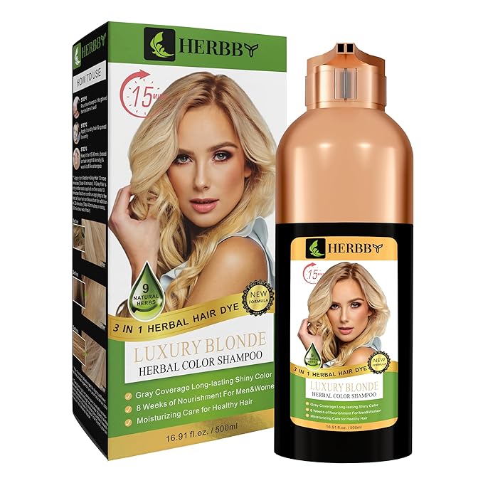 Hair Color Shampoo for Gray Hair Coverage&Color Transform with 9 Herbal Extracts –Long Lasting(6-8 Weeks),Shiny,Evenly Colored,Instant Hair Dye Shampoo&Conditioner,500 Ml (LUXURY BLONDE COLOR)-VivaGrace Women