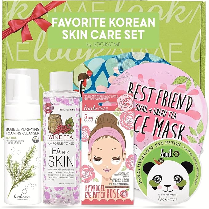 Korean Skin Care Set - Simplified Kbeauty Skincare Kits - Asian Skincare Facial Kit & Sets with Water Based Cleanser, Essence Toner, Under Eye Patches, Face Mask Sheets, Self Care Gifts For Women-VivaGrace Women