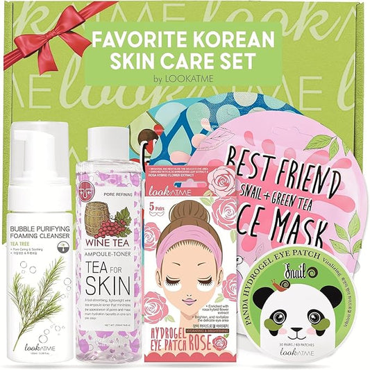 Korean Skin Care Set - Simplified Kbeauty Skincare Kits - Asian Skincare Facial Kit & Sets with Water Based Cleanser, Essence Toner, Under Eye Patches, Face Mask Sheets, Self Care Gifts For Women-VivaGrace Women