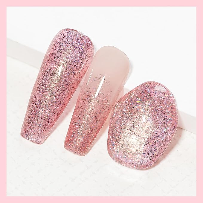 MIZHSE Quick Dry Nail Polish, Glitter Pink Nail Polish Non Gel Air Drying Fast, 15 ml Regular Sparkle Shimmery Oil-based Glitter Nail Lacquer Full Coverage Nail Art Manicure DIY Home