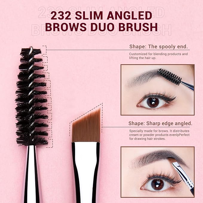 Jessup Eyebrow Makeup Brush Set Professional, Precision Define Sculpt, Flat Angled Spoolie Brushes, Cruelty-Free Synthetic Bristles 3PCS, T326-VivaGrace Women