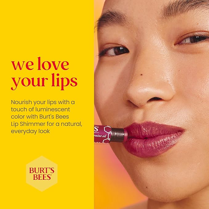 Burt's Bees Shimmer Lip Tint Easter Basket Stuffers, Tinted Lip Balm Stick, Moisturizing for All Day Hydration with Natural Origin Glowy Pigmented Finish & Buildable Color, Watermelon (4-Pack)-VivaGrace Women