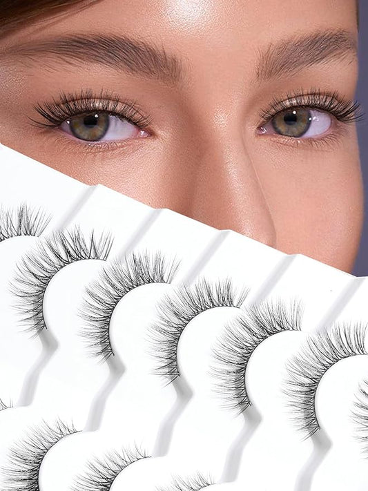 Wispy Cat Eye Lashes False Eyelashes Natural 10mm Short Lashes Pack Soft Strip Eyelash 3D Volume C Curl Natural Eyelashes 7 Pair Siligli Eyelashes-VivaGrace Women