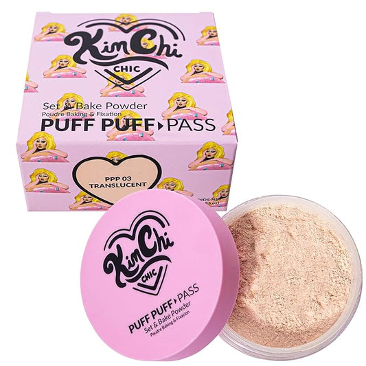 Kimchi Chic Beauty Puff Puff Pass Set and Bake Powder, Loose Face Powder with Extra Fluffy Setting Powder Puff, Soft Natural Face Makeup for Uneven Skin Tone, 03 Translucent-VivaGrace Women