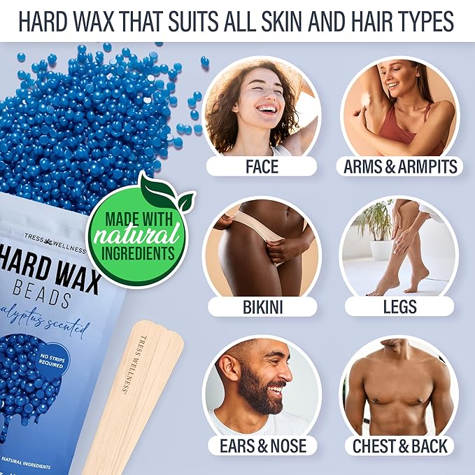 Tress Wellness Waxing Kit for Sensitive Skin – Safe for Face & Skin, Prep & Aftercare Spray, Easy to Use – At-Home Kit for Face, Bikini, Brazilian & Full Body - Digital Display, Blue-VivaGrace Women
