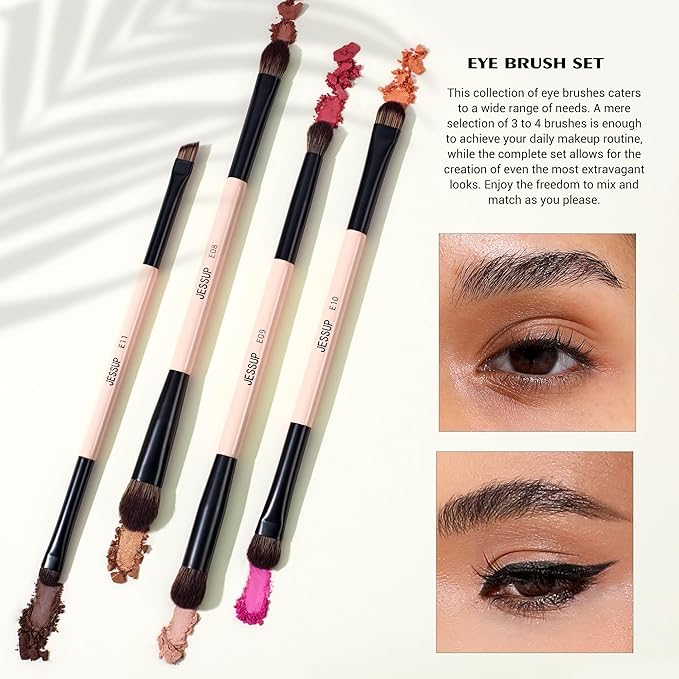 Jessup Makeup Brushes Set 7pcs Double Sided Makeup Brushes for Foundation Concealer Blush Eyeshadow Contour Bronzer Powder Blending Eyebrow Eyeliner, Cruelty-Free Make up Brushes Peach Dust T600-VivaGrace Women