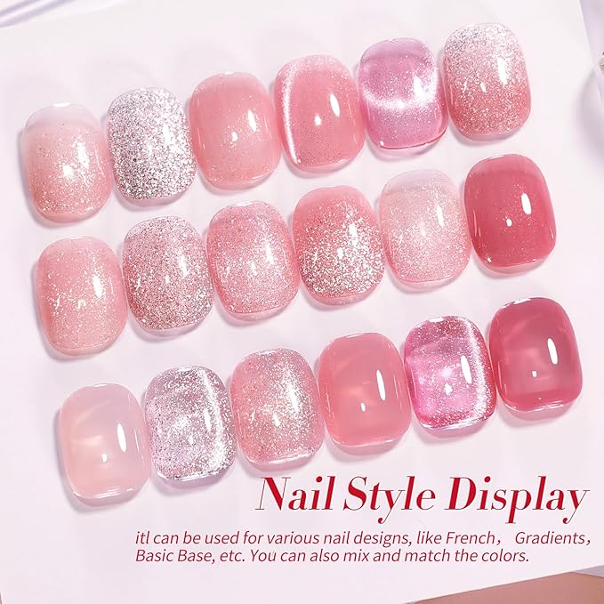 Born Pretty Gel Nail Polish Pink Nude Series,Jelly Transparent,Cat Magnetic Eye,Shimmer Glitter Holographic Pink Nude Gel Polish Kit for Salon Manicure and Nail Art DIY at Home 6Colors-VivaGrace Women