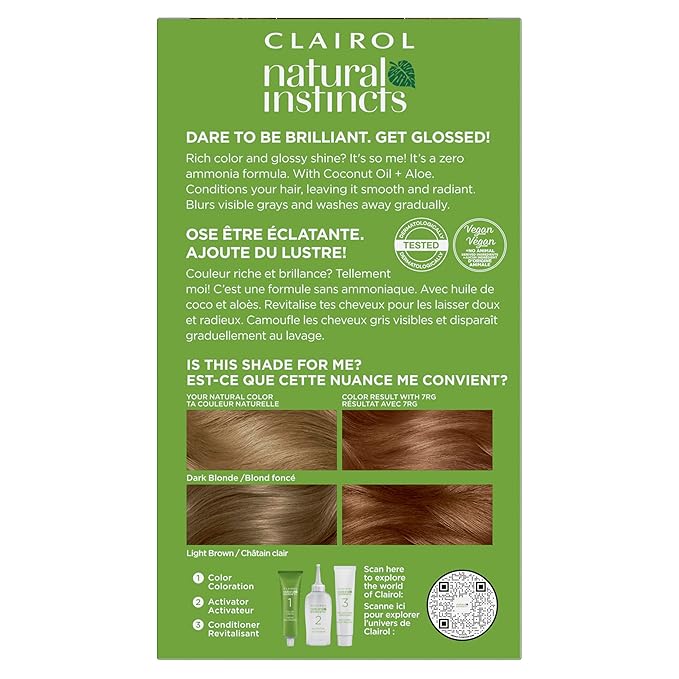 Clairol Natural Instincts Demi-Permanent Hair Dye, 7RG Dark Rose Gold Blonde Hair Color, Pack of 3-VivaGrace Women