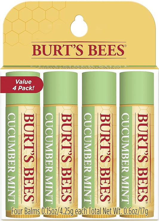 Burt's Bees 100% Natural Origin Moisturizing Lip Balm, Cucumber Mint with Beeswax, 4 Tubes-VivaGrace Women