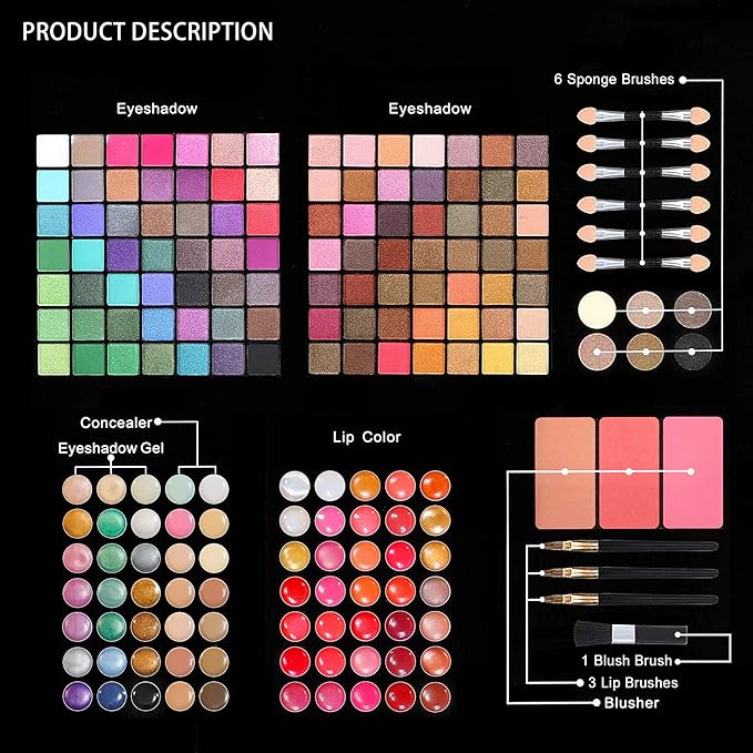 All in One Makeup Kit for Women Full Kit- 177 Color Combination Makeup Set Palette- 119 Eyeshadow,35 Lipstick,6 Powder,14 Concealer,10 Applicators,20 Brushes Set,Make Up Gift Kits for Women Teen Girl-VivaGrace Women