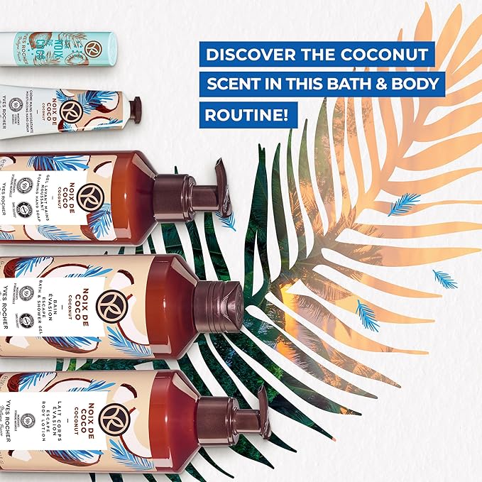 Yves Rocher Bain de Nature Coconut 6-Piece Gift Set, Shower Gel, Hand Cream, Body Lotion, Lip Balm, Hand Soap & Vanity Bag, 6 Items-VivaGrace Women