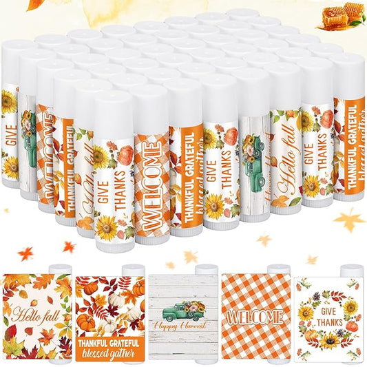 50 Pack Hello Fall Thanksgiving Party Gifts Favors Bulk Lip Balms Gifts Small Thank You Appreciation Gifts Thanksgiving Christmas Stuffers for Women Men Staff Coworkers-VivaGrace Women