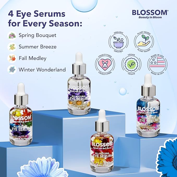 Blossom All Natural Organic Cruelty Free Moisturizing Eye Serum with Essential Oils, Infused with Real Flowers, Made in USA, 0.5 fl. oz./15ml, Winter Wonderland-VivaGrace Women