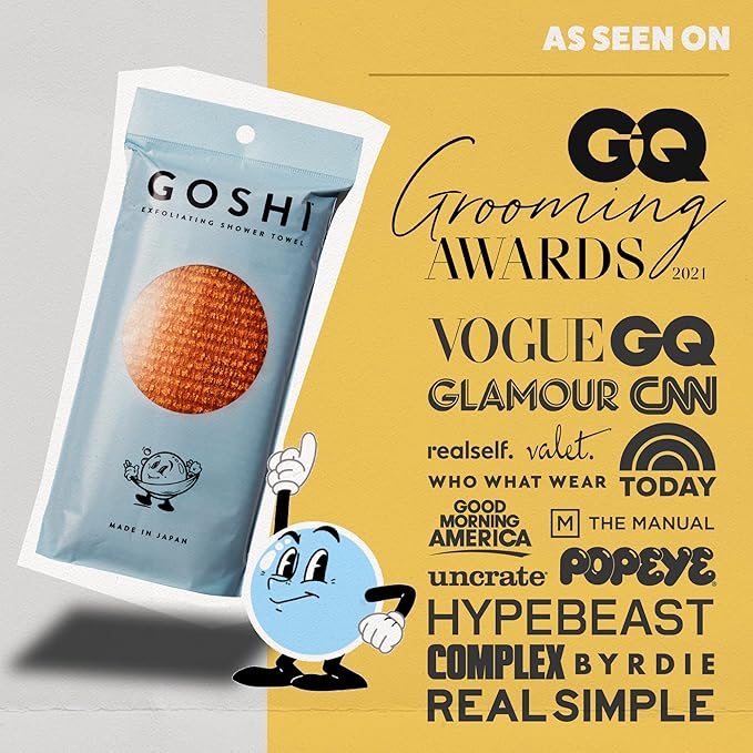 GOSHI Exfoliating Shower Towel - Rip-Resistant Exfoliating Washcloth for All Skin Types - Marigold Yellow - Made in Japan-VivaGrace Women