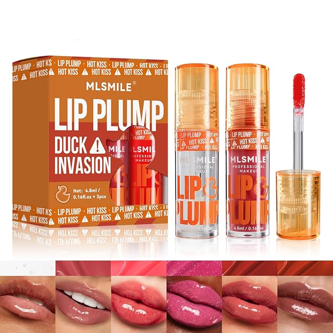 Hydrating Plumping Lip Oil Set, Natural Lip Gloss Plumper with Ginger, Transparent Moisturizing Lip Balm, Tinted Lip Plumper Gloss Make Lips Fuller, Vegan Lip Makeup (Set B, 3Pieces)-VivaGrace Women