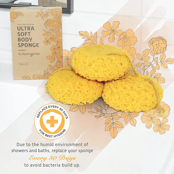 Spongentle Deep Cleansing Body Loofah Sponge, Natural Colors, for Bath and Shower, Multiple Textures for Gentle and Deep Exfoliation, Generous and Rich Lather, (Pack of 3)-VivaGrace Women