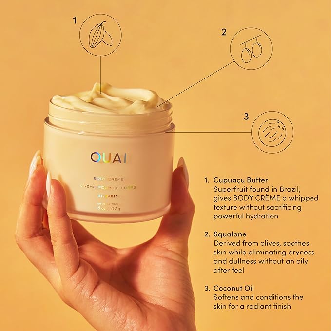 OUAI Body Cream, St. Barts - Hydrating Whipped Body Cream with Cupuaçu Butter, Coconut Oil and Squalane - Softens Skin and Delivers Healthy-Looking Glow - Sulfate-Free Skin Care (7.5 Oz)-VivaGrace Women