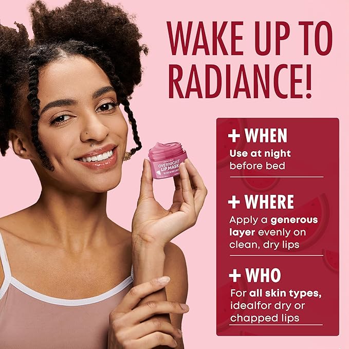 Watermelon Lip Mask - Dermatologist Tested, Anti-Aging, Korean Skin Care, Deep Hydration, Overnight Lip Repair - Vegan, Clean Beauty, 95% Natural, Cruelty-Free - 1 Pack-VivaGrace Women