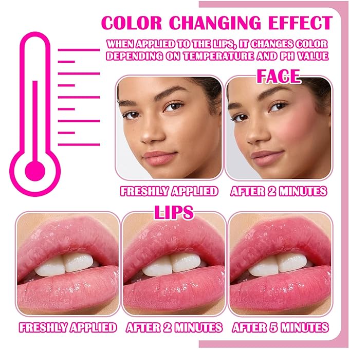 Color Changing Blush,PH Temperature Magic Color Changing Clear Blush Cream,Glossy Shiny Moisturizing Long Lasting Highlighting Lightweight Face Cheek Blush Cheeks Makeup for Women-VivaGrace Women