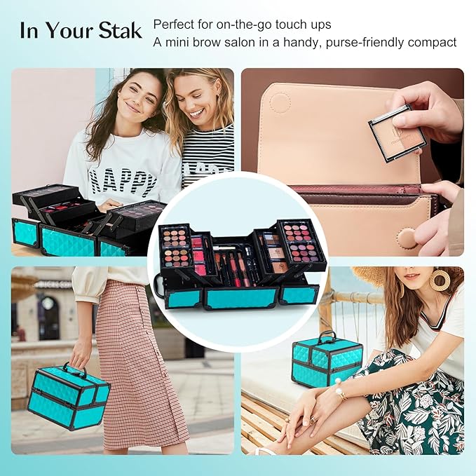 Color Nymph All In One Makeup Kit Comestics Gifts for Girls Teens, Travel Makeup Set 4 Trays Train Case for Beginner Includes Eyeshadow Highlighter Lipgloss Blush Concealer Brush Eyeliner Lipbalm-VivaGrace Women