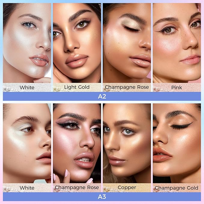 Highlighter Makeup Palette,Highlighter Palette Illuminator Powder Palette White Highlighter Baked Waterproof Long Lasting Brilliant Lighten Skin Color Face Contour Powder Makeup Highlighter-VivaGrace Women