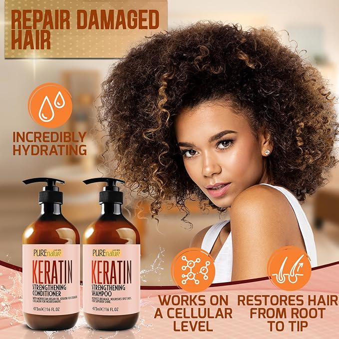 Keratin Shampoo and Conditioner Set - Sulfate and Paraben Free Treatment for Dry Hair - Anti Frizz, Collagen Enriched Formula for Curly or Damaged Hair - Safe for Men and Women with Color Treated Hair-VivaGrace Women