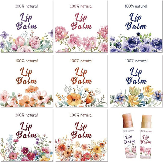 CRASPIRE 80Pcs 8 Styles Lip Balm Sticker Flower Self-Adhesive Homemade Lip Balm Labels Vintage Square DIY Plant Label Stickers for Lip Balm Containers Cosmetics Lipsticks-VivaGrace Women