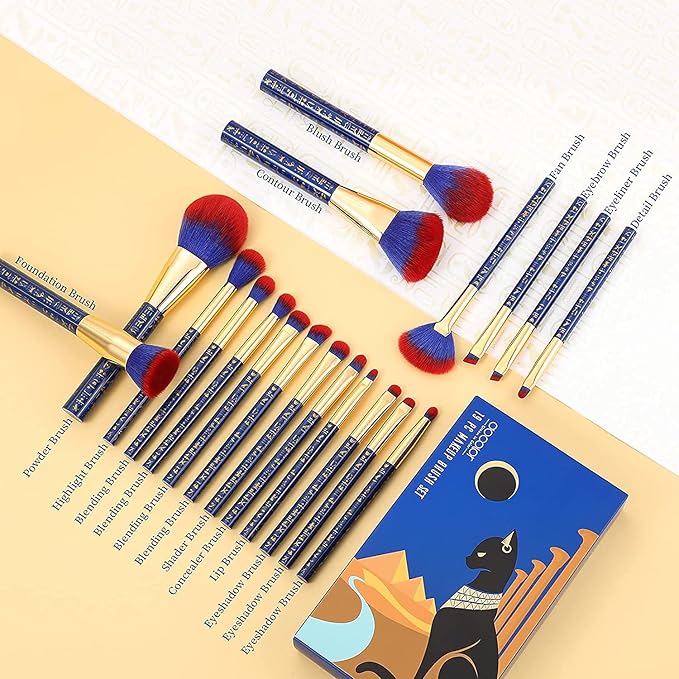 Docolor Makeup Brushes 19Pcs Makeup Brush Set Premium Gift Synthetic Powder Kabuki Foundation Contour Blush Concealer Eye Shadow Blending Liner Make Up Brush Kit, Ancient Egyptian Series-VivaGrace Women