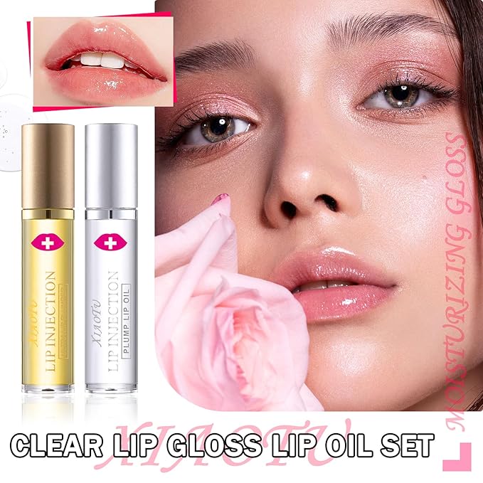 2PCS Plumping Lip Oil Set,Hydrating Lip Plumper Oil,No-Sticky Fuller Lip Oil Reduces Fine Lines,Hydrating Lip Plumping Lip Gloss for Moisturizing Dry Lips-VivaGrace Women