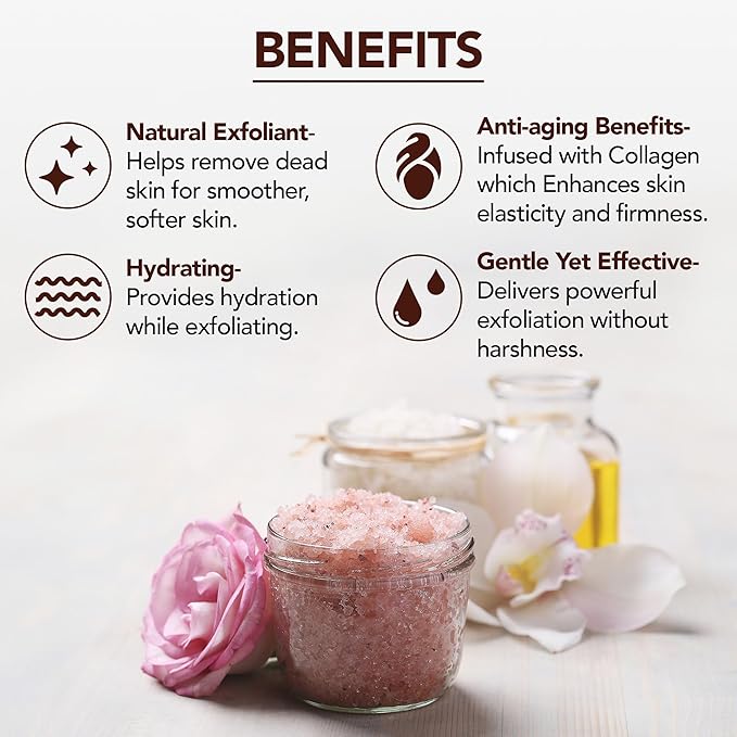 MAJESTIC PURE Himalayan Pink Salt Body Scrub with Collagen and Sweet Almond Oil | Exfoliating Scrub for Skin Care, Stretch Marks, Acne, Cellulite | 10 oz-VivaGrace Women