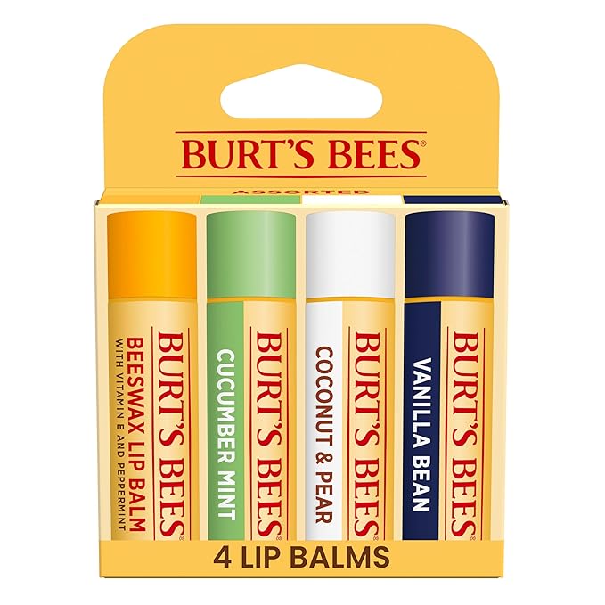 Burt's Bees Lip Balm - Beeswax, Cucumber Mint, Coconut & Pear, and Vanilla Bean Pack, With Responsibly Sourced Beeswax, Tint-Free, Natural Origin Lip Treatment, 4 Tubes, 0.15 oz.-VivaGrace Women