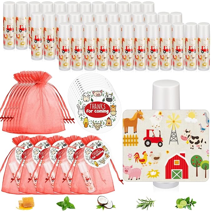 Fumete 50 Pack Baby Shower Farm Animals Party Gifts Favors Bulk Lip Balms for Guests Boys Girls Neutral Gender Reveal Favors for Baby Shower Prizes Souvenirs Bags Stuffer Classroom Prizes-VivaGrace Women