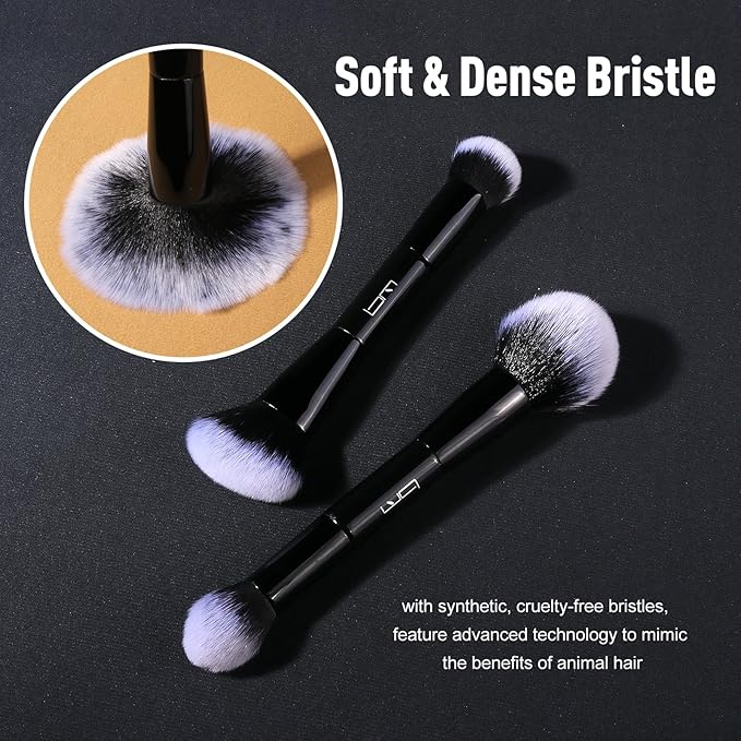 2Pcs Duo End Makeup Brushes, Foundation, Powder, Contour, Concealer, eye makeup Brush, Double-ended Multi-functional Synthetic Cosmetic Tools Makeup Brushes(Black)-VivaGrace Women