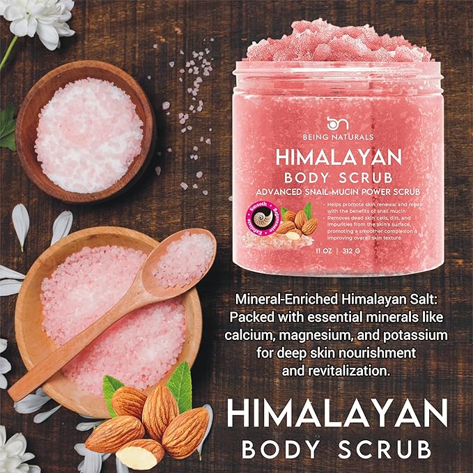 Natural Himalayan Salt Body Scrub - with Lychee Oil and Snail Mucin, Exfoliating Salt Scrub to Exfoliate & Moisturize Skin, Deep Cleansing - 11 oz-VivaGrace Women