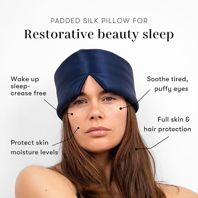 DROWSY Silk Sleep Mask. Face-Hugging, Padded Silk Cocoon for Luxury Sleep in Total Darkness. (Midnight Blue)-VivaGrace Women