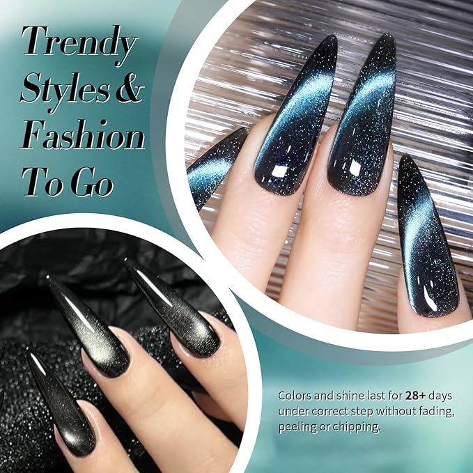 Born Pretty Cat Magnetic Eye Gel Nail Polish, 6 Colors 9D Magnetic Glitter Gel Polish Set Black Blue Purple Green Nail Polish Kit Soak Off LED Nail Art DIY Salon Gift-VivaGrace Women