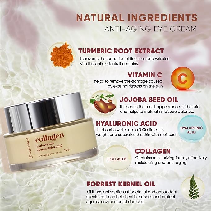 Anti-Aging Eye Cream with 5% Collagen and 5% Vitamin C, Reduce Dark Circles & Puffiness, Fine Lines and Wrinkles, Caffeine, Korean Skin Care, 0.7 Fl Oz-VivaGrace Women