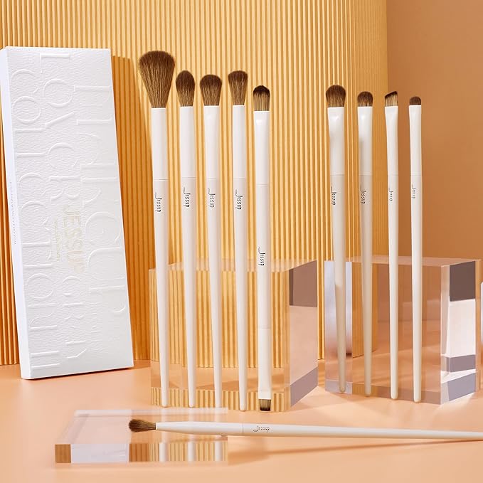 Jessup Precision Makeup Brushes 10Pcs Eye Makeup Brush Set Premium Synthetic Eyeshadow Concealer Eyeliner Eyebrow Blending Highlight Brush, Light Grey T330-VivaGrace Women