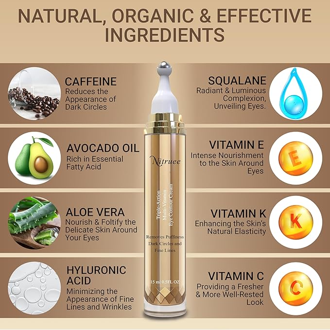Under Eye Cream with Caffeine, Hyaluronic Acid, and Vitamins E, C, K - Advanced Dark Circle and Puffiness Treatment, Reduces Fine Lines-VivaGrace Women