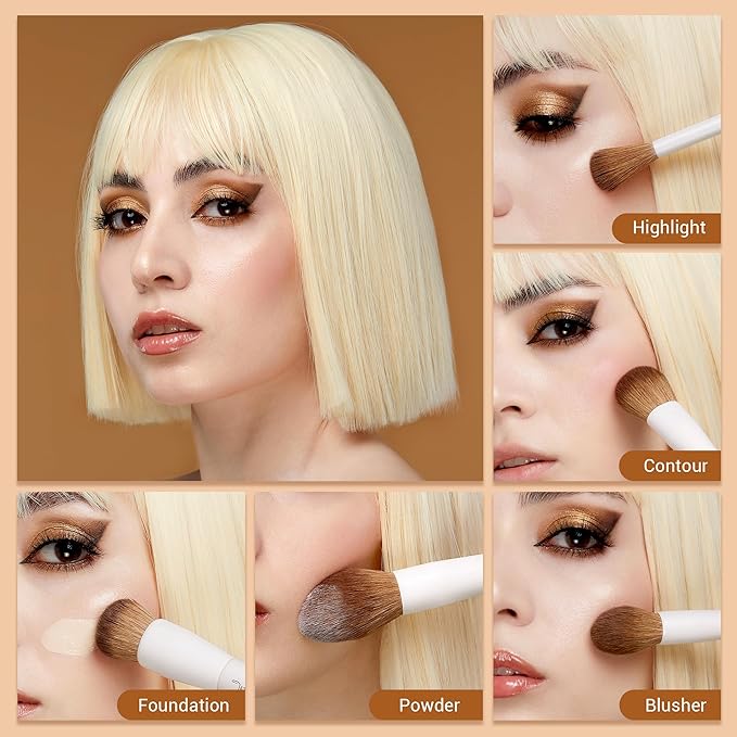 Jessup Makeup Brush Set 5Pcs Face Makeup Brushes Vegan Soft Foundation Brush Blush Brush Bronzer Contour Brush Highlighter Brush Fluffy Setting Powder Brush, Light Grey T493-VivaGrace Women