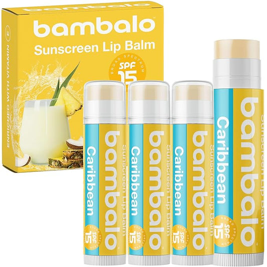 4-Pack Caribbean SPF 15 Lip Balm - Organic Ingredients, Broad Spectrum UVA/UVB Protection - Hydrating & Moisturizing, USA Made-VivaGrace Women